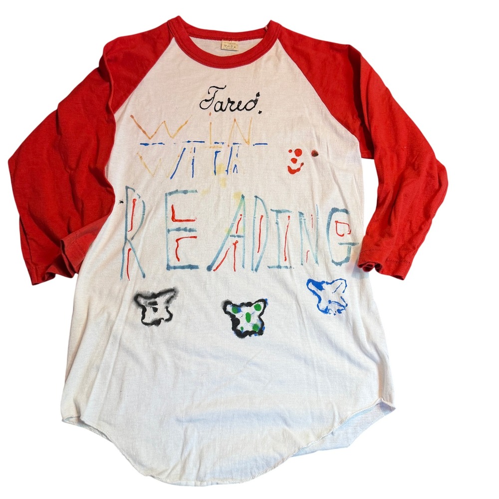 Vintage Handmade‎ Painted Raglan Tee Jared Reading Graphic Youth L XL XS